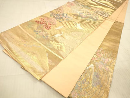 平和屋着物◎六通柄袋帯 唐織 渡橋花鳥文 金銀糸 正絹 逸品 DAAX0938jm