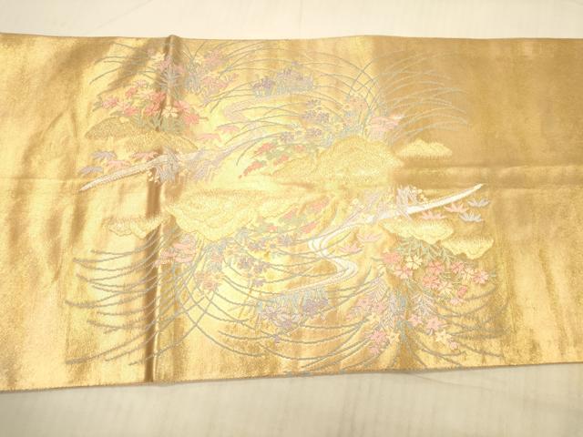平和屋着物◎六通柄袋帯 唐織 渡橋花鳥文 金銀糸 正絹 逸品 DAAX0938jm