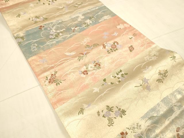平和屋着物◎六通柄袋帯　花鳥文　引箔　正絹　逸品　DAAX0949jm