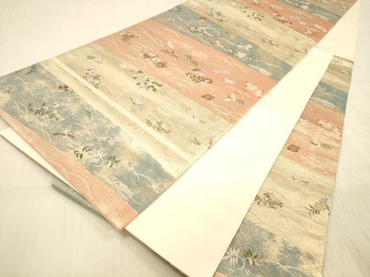 平和屋着物◎六通柄袋帯　花鳥文　引箔　正絹　逸品　DAAX0949jm