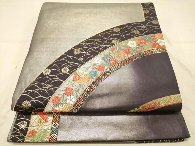 平和屋着物◎六通柄袋帯　唐織　彩花小田巻文　金糸　引箔　正絹　逸品　DAAX0990jm