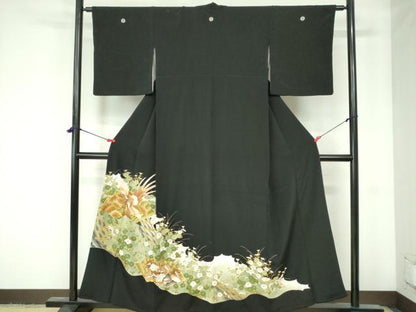 平和屋着物■豪華黒留袖　駒刺繍　鳳凰花文　金彩　正絹　逸品　DAAX1200op