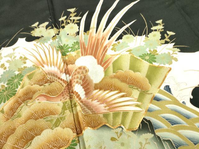 平和屋着物■豪華黒留袖　駒刺繍　鳳凰花文　金彩　正絹　逸品　DAAX1200op