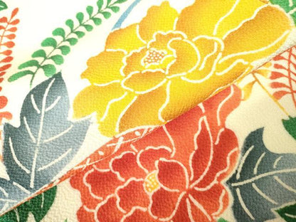 平和屋着物●豪華振袖 型染 牡丹 鬼しぼ縮緬 正絹 逸品 DAAX1240op