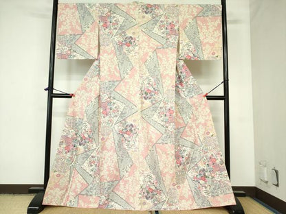 平和屋着物●上質な小紋 紬地 御所車花文 正絹 逸品 DAAX1242op