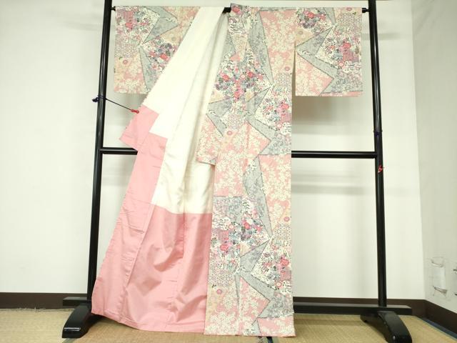 平和屋着物●上質な小紋 紬地 御所車花文 正絹 逸品 DAAX1242op
