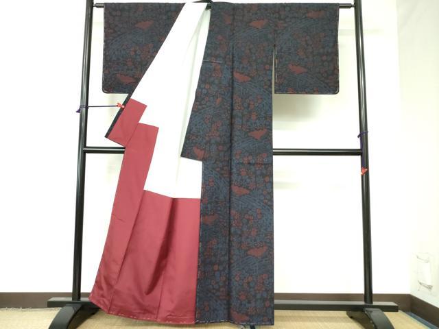平和屋着物●結城紬 80亀甲 草花文 正絹 逸品 未使用 DAAX1243op