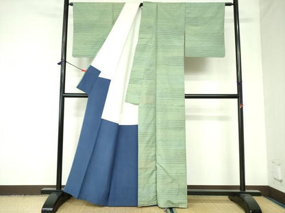 平和屋着物●上質な紬　横段文　正絹　逸品　DAAX1246op