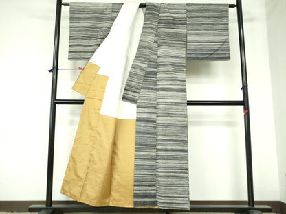 平和屋着物●上質な紬　横段文　正絹　逸品　DAAX1267op