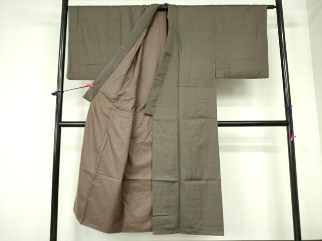 平和屋着物●男性　紬　アンサンブル　長羽織　120亀甲　総詰め　正絹　逸品　DAAX1275op