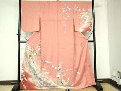 平和屋着物●訪問着　枝花文　暈し染め　金銀彩　正絹　逸品　DAAX1369op