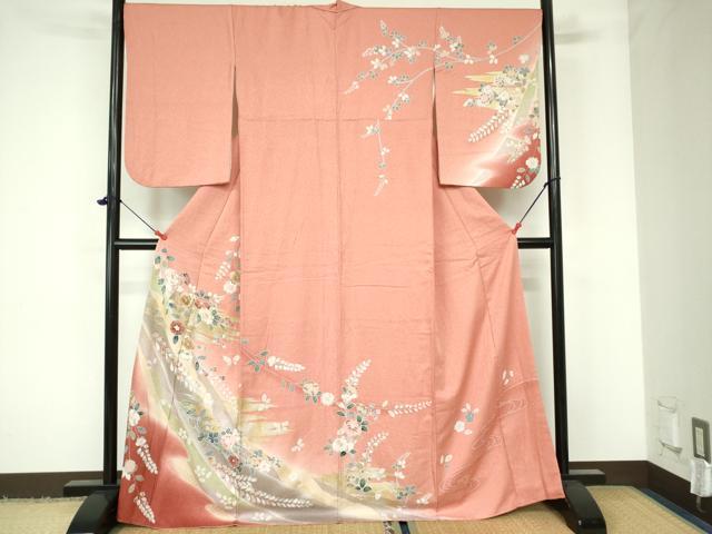 平和屋着物●訪問着　枝花文　暈し染め　金銀彩　正絹　逸品　DAAX1369op