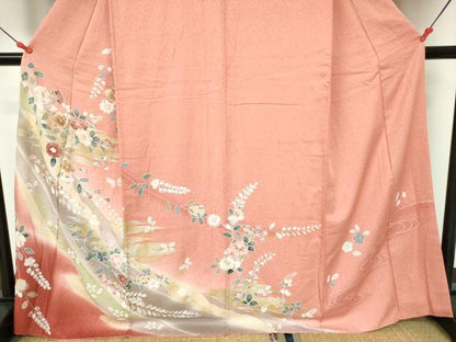 平和屋着物●訪問着　枝花文　暈し染め　金銀彩　正絹　逸品　DAAX1369op