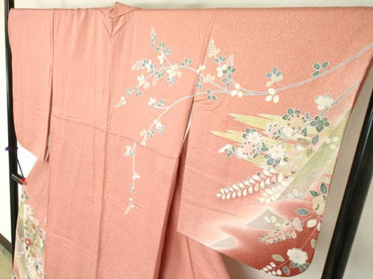 平和屋着物●訪問着　枝花文　暈し染め　金銀彩　正絹　逸品　DAAX1369op