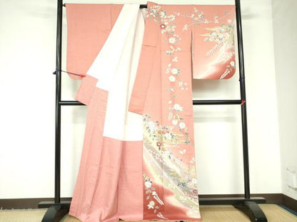 平和屋着物●訪問着　枝花文　暈し染め　金銀彩　正絹　逸品　DAAX1369op