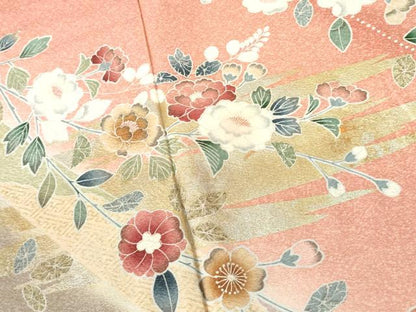 平和屋着物●訪問着　枝花文　暈し染め　金銀彩　正絹　逸品　DAAX1369op