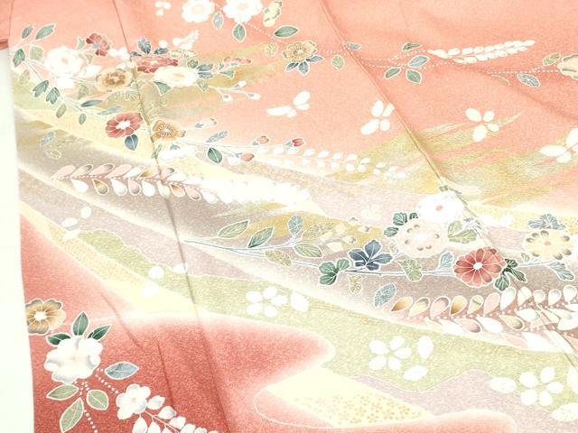 平和屋着物●訪問着　枝花文　暈し染め　金銀彩　正絹　逸品　DAAX1369op