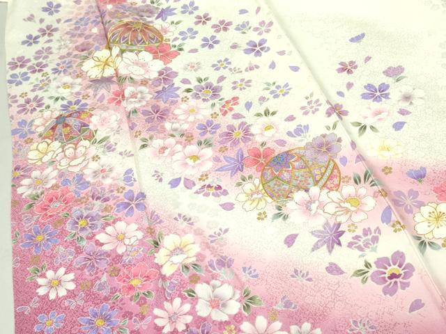 平和屋着物●豪華振袖　駒刺繍　花鞠文　暈し染め　金彩　鈴乃屋扱い　正絹　逸品　DAAX1391op