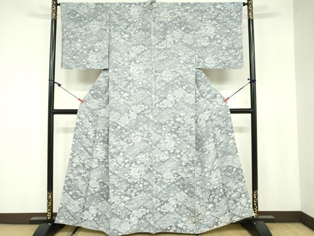平和屋着物●山岡古都・古都染人 染織美術品 薬墨染 天目織 お召 草花文 正絹 逸品 DAAX1489op