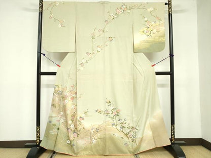 平和屋着物●訪問着　枝花松文　暈し染め　金彩　正絹　逸品　DABE1662op