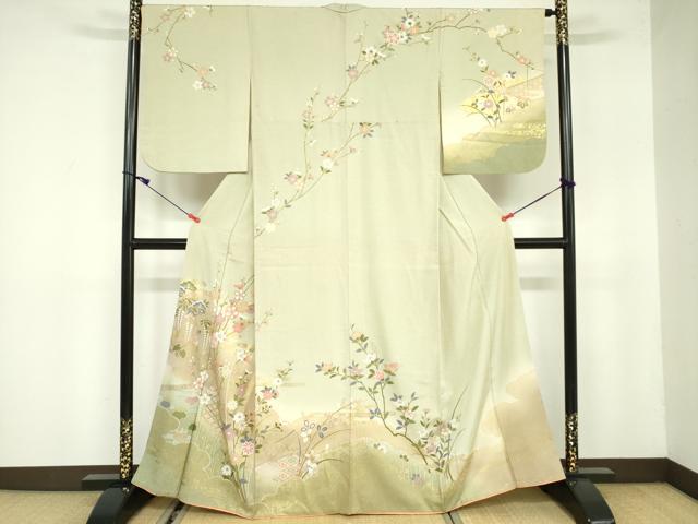 平和屋着物●訪問着　枝花松文　暈し染め　金彩　正絹　逸品　DABE1662op