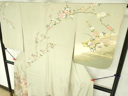 平和屋着物●訪問着　枝花松文　暈し染め　金彩　正絹　逸品　DABE1662op