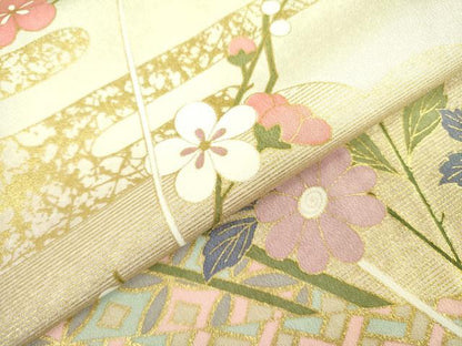 平和屋着物●訪問着　枝花松文　暈し染め　金彩　正絹　逸品　DABE1662op