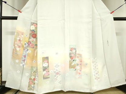 平和屋着物●京友禅の第一人者 松井青々 訪問着 短冊舞蝶花文 松竹梅 暈し染め 金彩 正絹 逸品 DAAX1504op