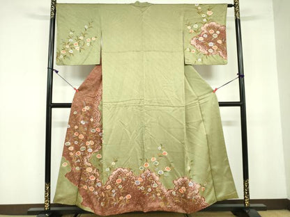 平和屋着物●訪問着　絞り　草花文　金彩　正絹　逸品　DAAX1509op