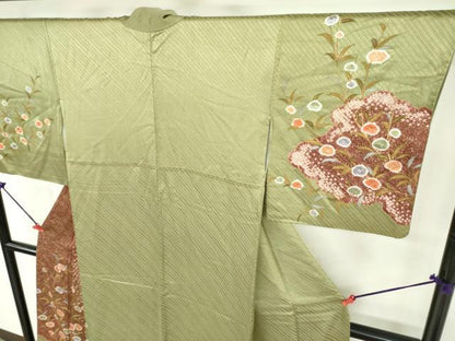 平和屋着物●訪問着　絞り　草花文　金彩　正絹　逸品　DAAX1509op
