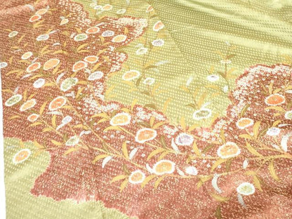 平和屋着物●訪問着　絞り　草花文　金彩　正絹　逸品　DAAX1509op