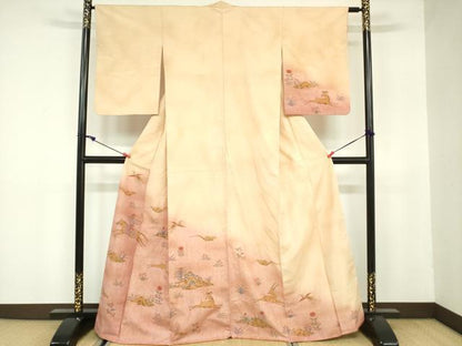 平和屋着物●訪問着　紬地　手描き　狩猟文　暈し染め　正絹　逸品　DAAX1510op