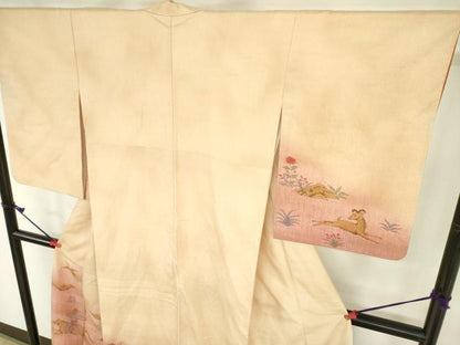 平和屋着物●訪問着　紬地　手描き　狩猟文　暈し染め　正絹　逸品　DAAX1510op