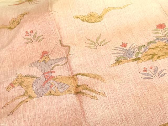 平和屋着物●訪問着　紬地　手描き　狩猟文　暈し染め　正絹　逸品　DAAX1510op