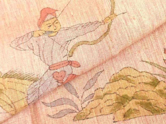 平和屋着物●訪問着　紬地　手描き　狩猟文　暈し染め　正絹　逸品　DAAX1510op