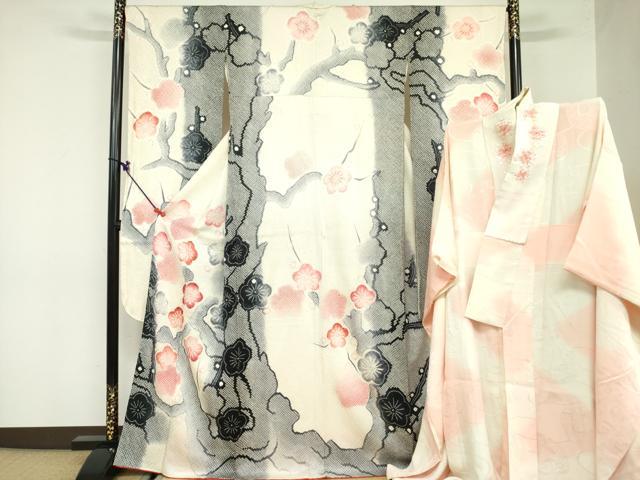 平和屋着物●名門　藤娘きぬたや・総絞り　振袖・長襦袢(広衿刺繍・袷)セット　枝梅文　正絹　逸品　DAAX1523op