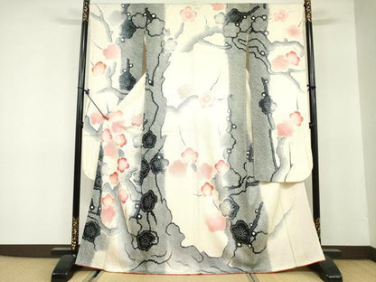 平和屋着物●名門　藤娘きぬたや・総絞り　振袖・長襦袢(広衿刺繍・袷)セット　枝梅文　正絹　逸品　DAAX1523op