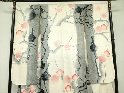 平和屋着物●名門　藤娘きぬたや・総絞り　振袖・長襦袢(広衿刺繍・袷)セット　枝梅文　正絹　逸品　DAAX1523op