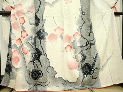 平和屋着物●名門　藤娘きぬたや・総絞り　振袖・長襦袢(広衿刺繍・袷)セット　枝梅文　正絹　逸品　DAAX1523op