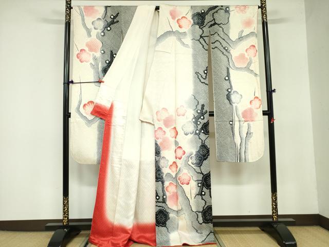 平和屋着物●名門　藤娘きぬたや・総絞り　振袖・長襦袢(広衿刺繍・袷)セット　枝梅文　正絹　逸品　DAAX1523op