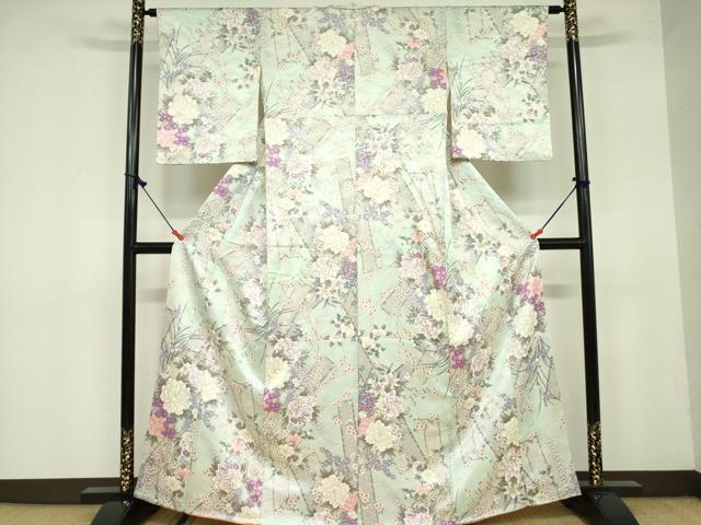 平和屋着物●創業460年・千總 小紋 草花文 牡丹 金彩 西武百貨店扱い 正絹 逸品 DAAX1525op