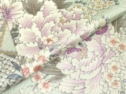 平和屋着物●創業460年・千總 小紋 草花文 牡丹 金彩 西武百貨店扱い 正絹 逸品 DAAX1525op