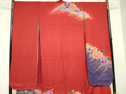 平和屋着物●豪華振袖 流水牡丹文 暈し染め 金彩 正絹 逸品 DAAX1545op