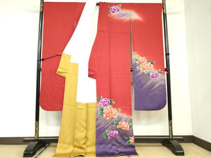 平和屋着物●豪華振袖 流水牡丹文 暈し染め 金彩 正絹 逸品 DAAX1545op