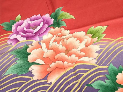 平和屋着物●豪華振袖 流水牡丹文 暈し染め 金彩 正絹 逸品 DAAX1545op