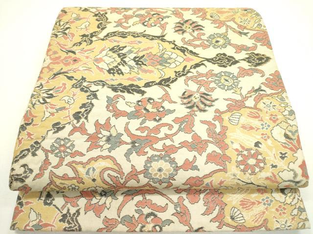 平和屋着物◎六通柄　本袋帯　更紗花文　金糸　正絹　逸品　DAAX1561op