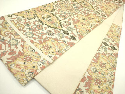 平和屋着物◎六通柄　本袋帯　更紗花文　金糸　正絹　逸品　DAAX1561op
