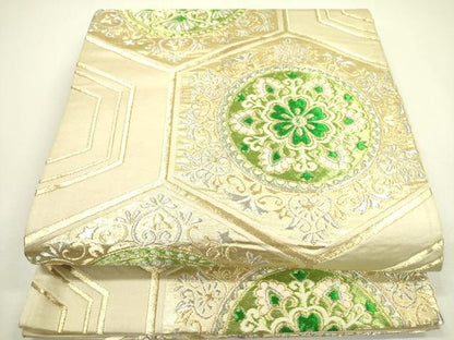 平和屋着物◎六通柄袋帯 亀甲花文 金銀糸 正絹 逸品 DAAX1575op