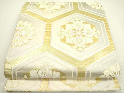 平和屋着物◎六通柄袋帯 唐織 亀甲花文 金糸 正絹 逸品 DAAX1599op