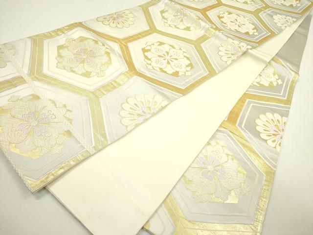 平和屋着物◎六通柄袋帯 唐織 亀甲花文 金糸 正絹 逸品 DAAX1599op